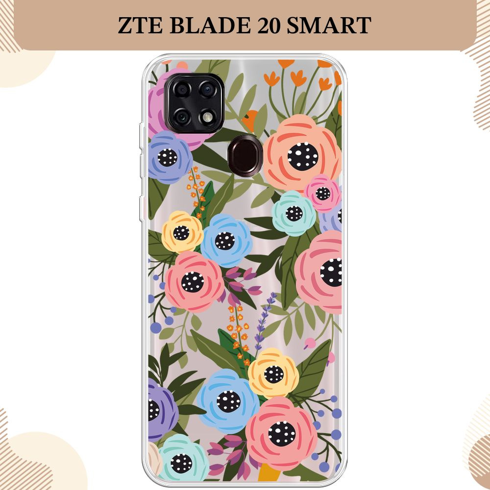 Силиконовый чехол на ZTE Blade 20 Smart / ЗТЕ Блэйд 20 Smart Pattern of  colored flowers, матовый - купить с доставкой по выгодным ценам в  интернет-магазине OZON (849876907)