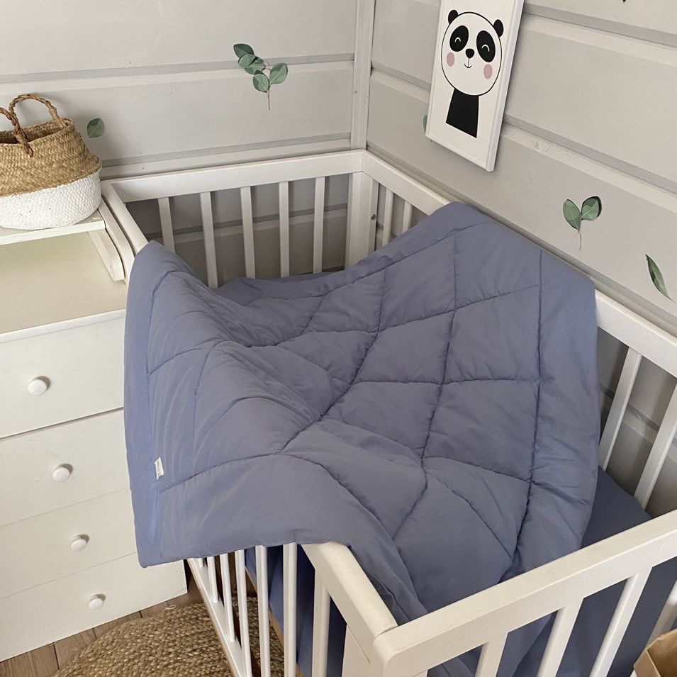 Одеяло стеганое в кроватку для новорожденного MamiBro, размер 90х110 см, 100% хлопок, синий  #1