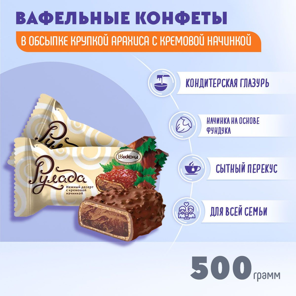 Конфеты Рулада Фундук глазированные 500 грамм Акконд - купить с доставкой  по выгодным ценам в интернет-магазине OZON (532770987)