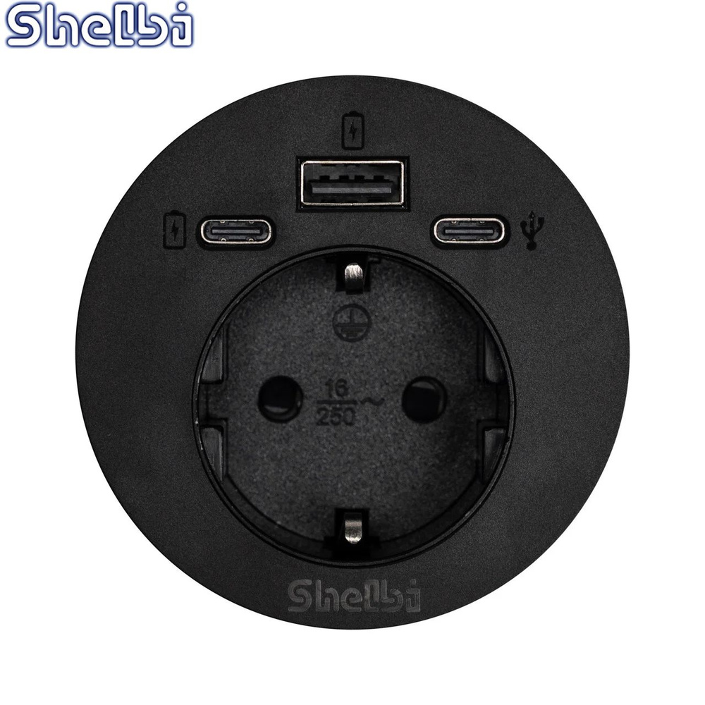 Shelbi STV-1S-1U-2C-B Наст. розеточный блок, 1 розетки 220В, 1 USB, 2 Type-C  #1