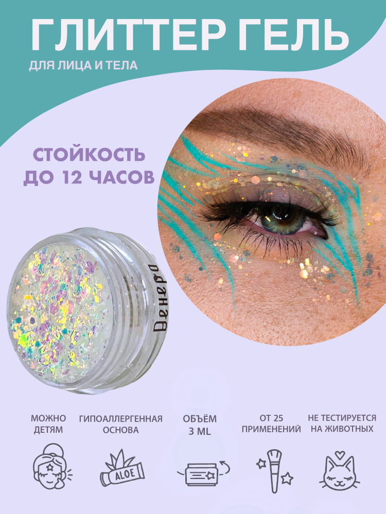 Queridos Glitters Глиттер Гель. Блёстки для лица и тела. Цвет "Венера ...