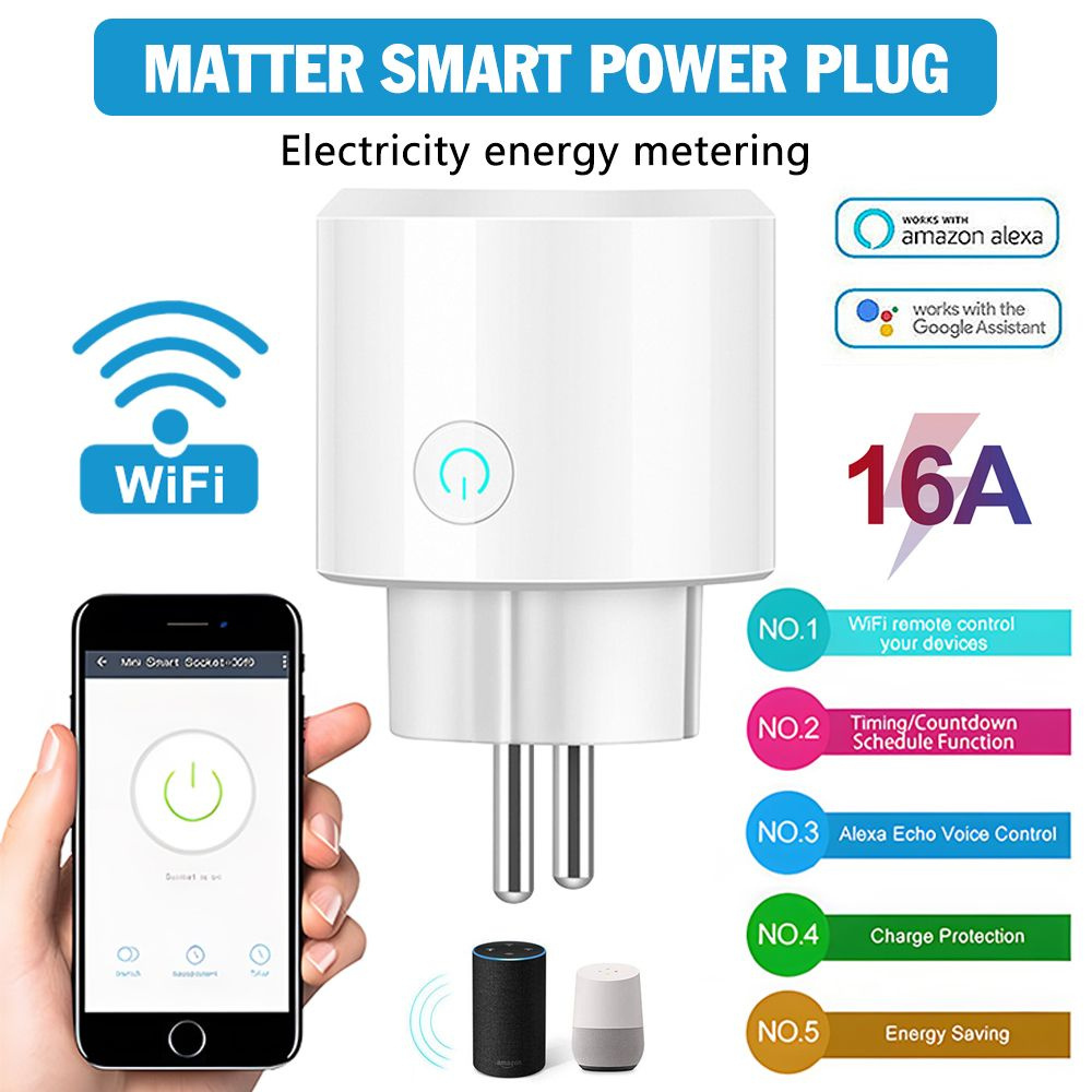 Matter 16A Электрический измеритель Wi - Fi ЕС Интеллектуальное управление  голосом и HomeKit Alexa Домашний интеллект