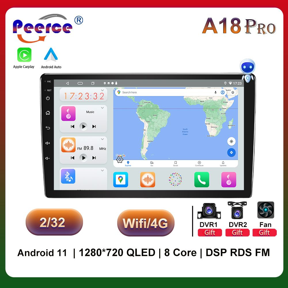 PEERCE A18Pro 9 дюймов 2 din 4+64 Android 11 Wifi 4G 8 Core DSP RDS AM FM радио  GPS Bluetooth Магнитола в Авто Магнитола для авто с экраном2 DIN - купить в