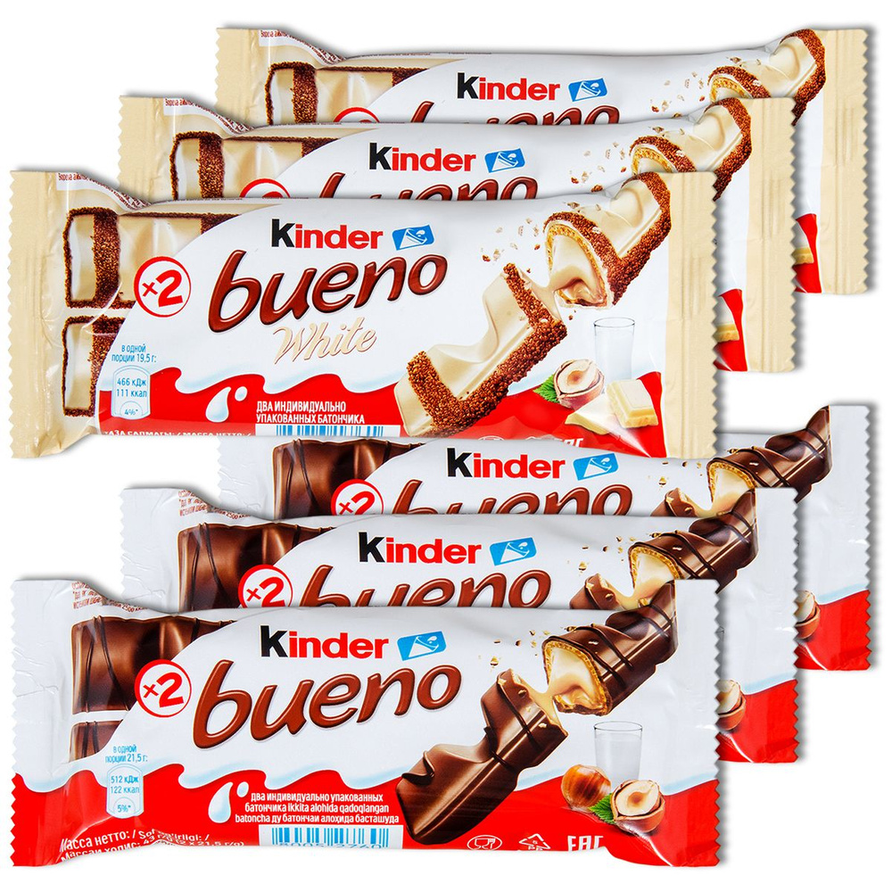Киндер Буэно вафельный батончик набор 2 вида Kinder Bueno и Bueno White вафли с молочно-ореховой начинкой, #1