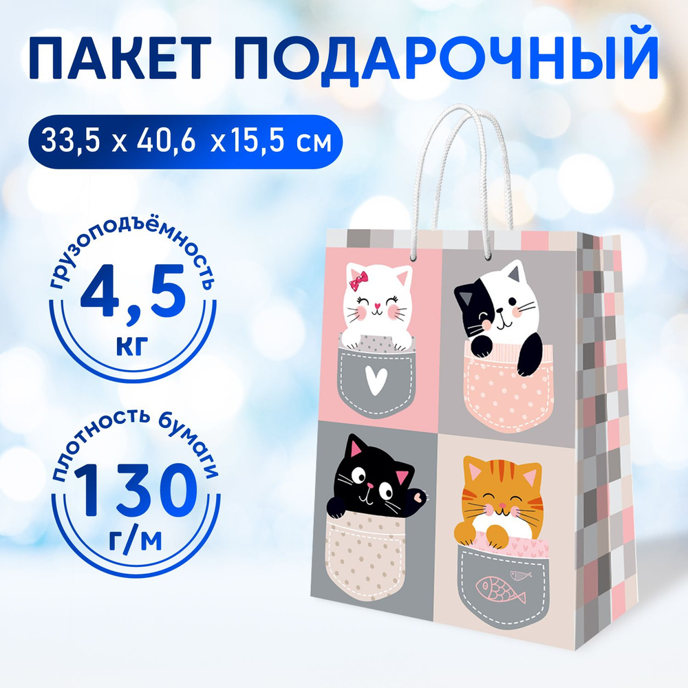 Пакет подарочный ND Play / Кошки с ушками в кармашках, 335*406*155 мм, бумажный, 310208  #1