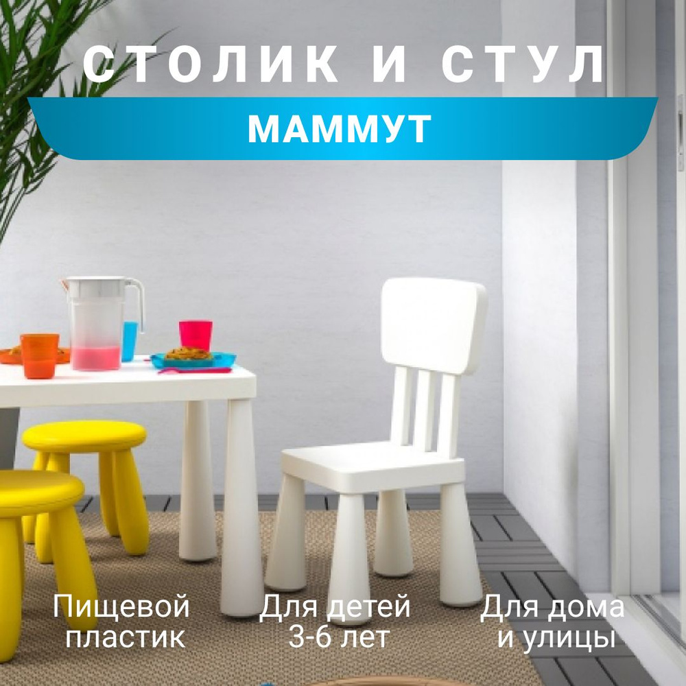 Комплект стол и стул детский МАММУТ (IKEA MAMMUT), белый - купить с  доставкой по выгодным ценам в интернет-магазине OZON (1392476366)