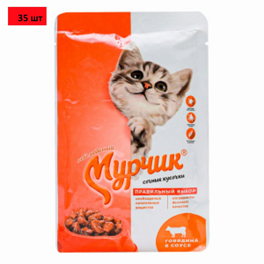 Корм консервированный для кошек Мурчик говядина в соусе, 75 г (35шт)  #1