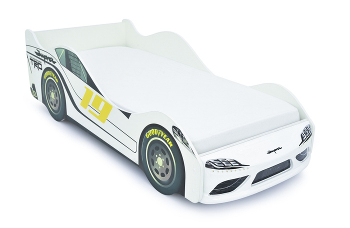 Кровать-машина 73х177х50 см, Бельмарко Супра белая с подсветкой фар ...