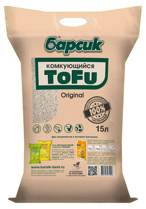 Наполнитель растительный для кошачьего туалета Барсик TOFU ORIGINAL 15 ...