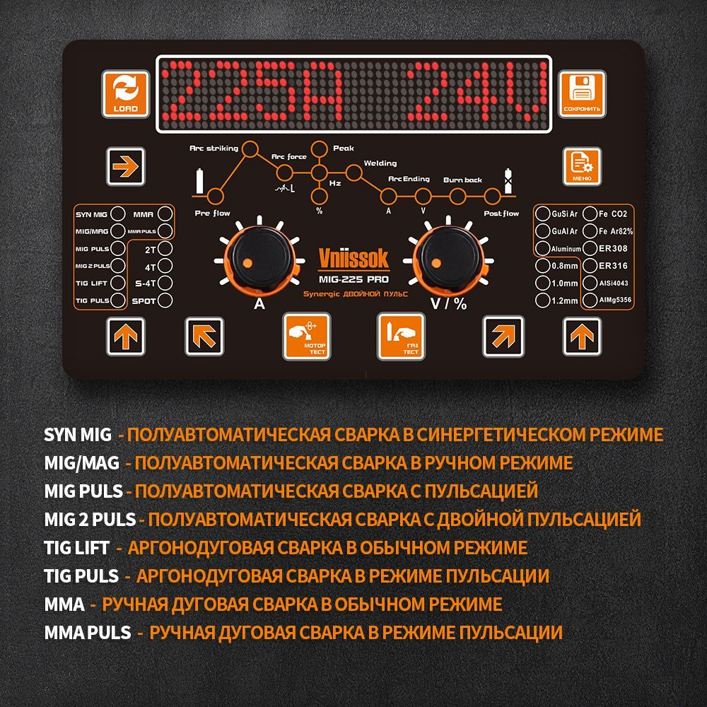 Сварочный аппарат Vniissok V0225, Антизалипание электрода, Форсаж дуги ...