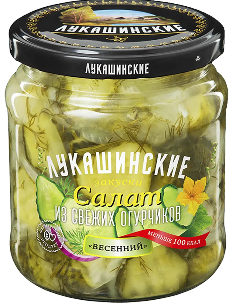 Салат "Весенний" из свежих огурчиков 430 г Лукашинские 1 шт, 430 г, 1 шт, фото 2