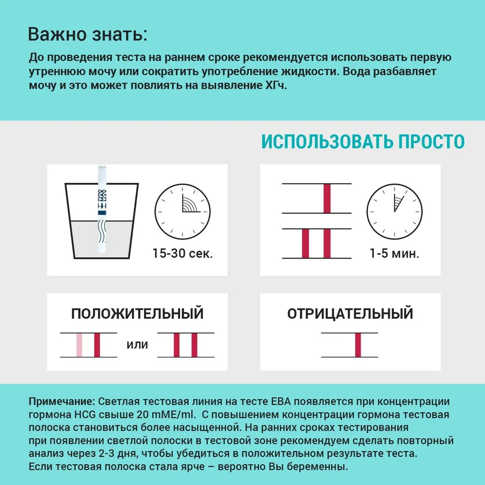 Тест на беременность ЕВА (EVA), точность свыше 99%, 10 тестов, вариант, фото 4