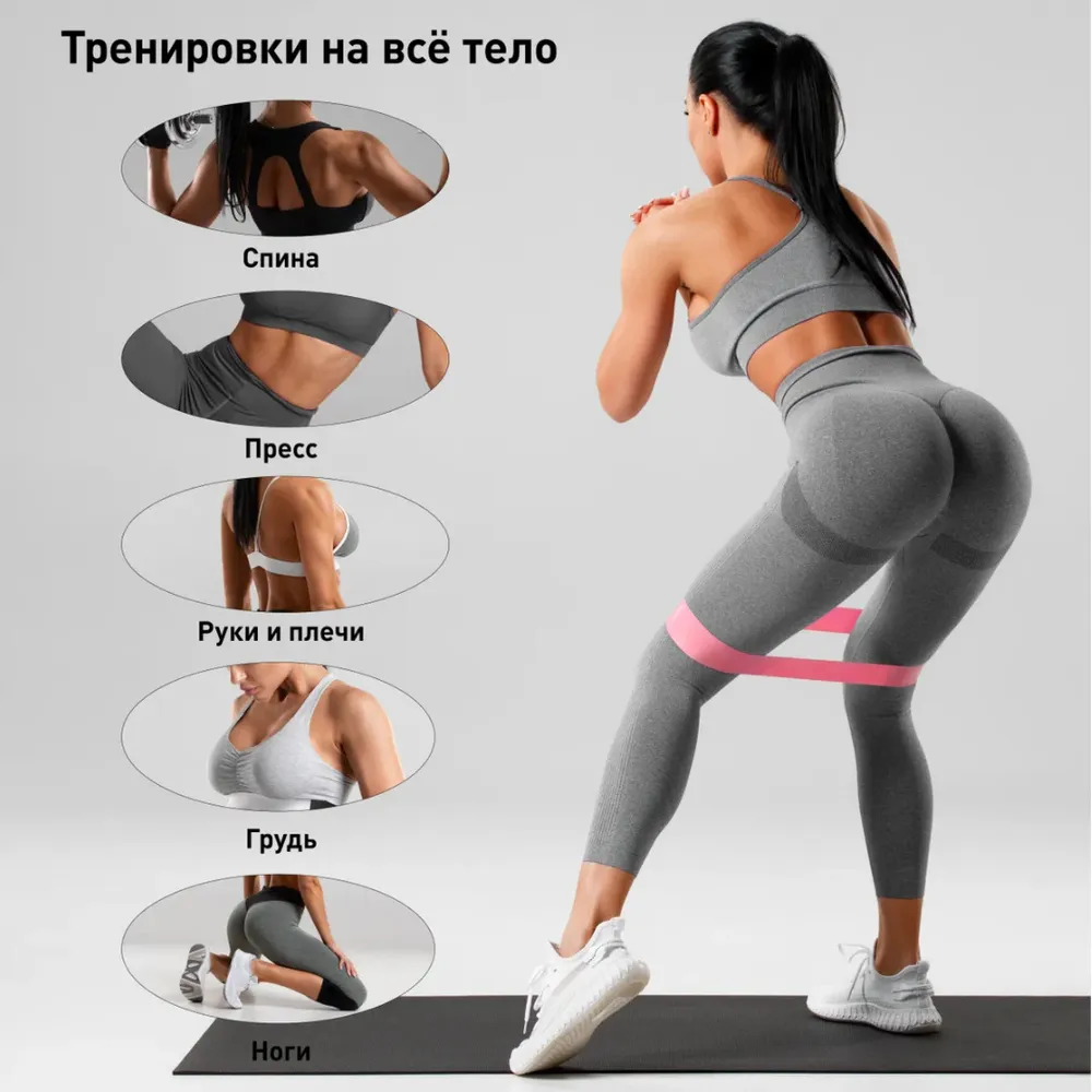 Резинка для фитнеса, набор 5 шт. Спортивный комплект эспандеров для спорта, йоги, пилатеса. Фитнес резинки цвет: разноцветный, 5 шт, фото 3
