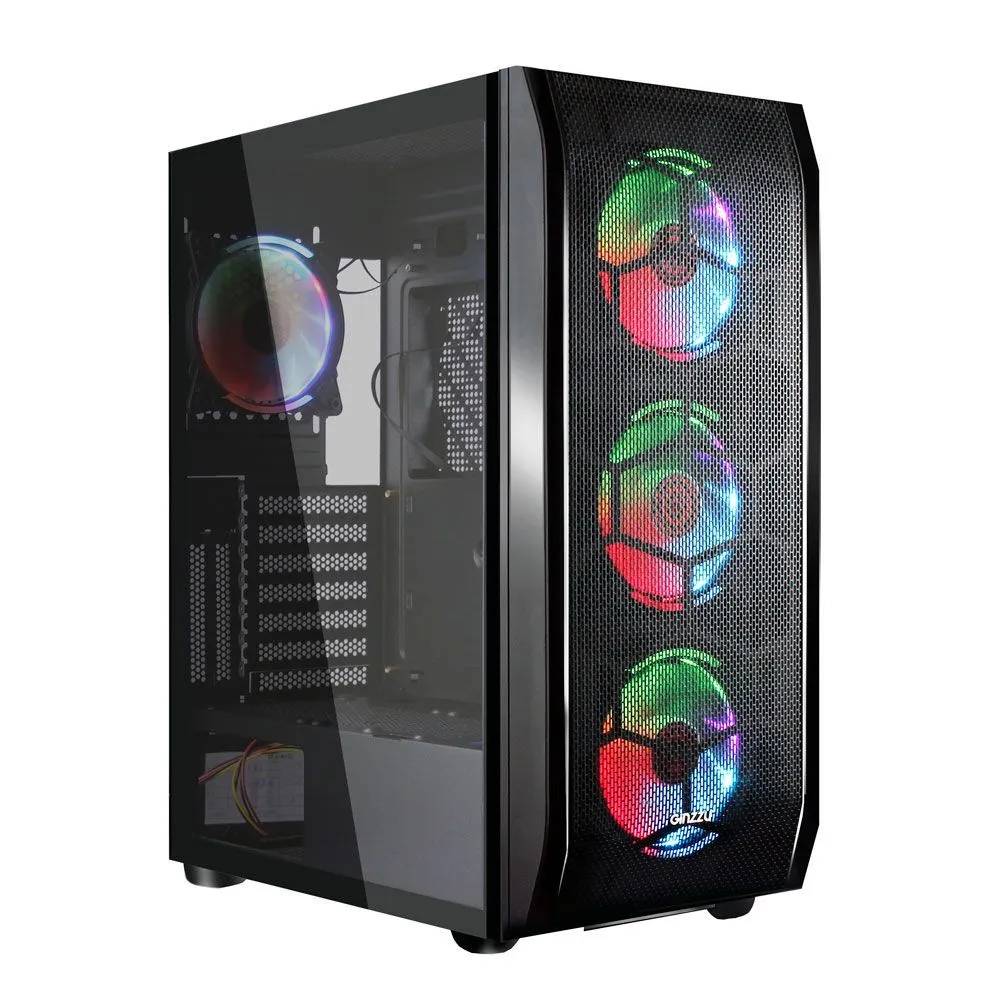 Корпус Ginzzu GL300 вентилятор 4*12CM RGB, Controller+ пульт CRC6, закаленное стекло на петлях с магнитным замком, вариант, фото 6