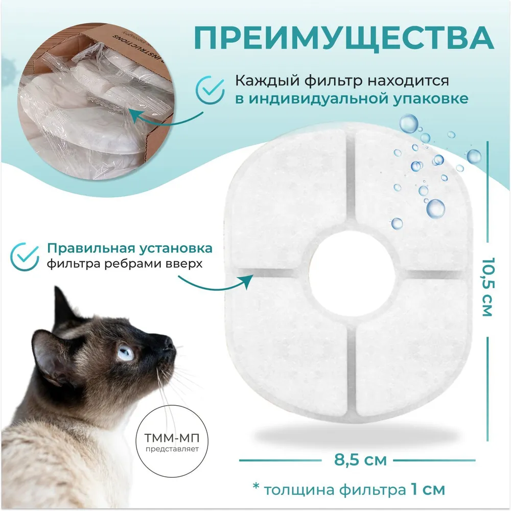 Сменный фильтр для фонтана поилки для кошек и собак Pet water fountain , угольный набор 6 шт., 6 шт, фото 4