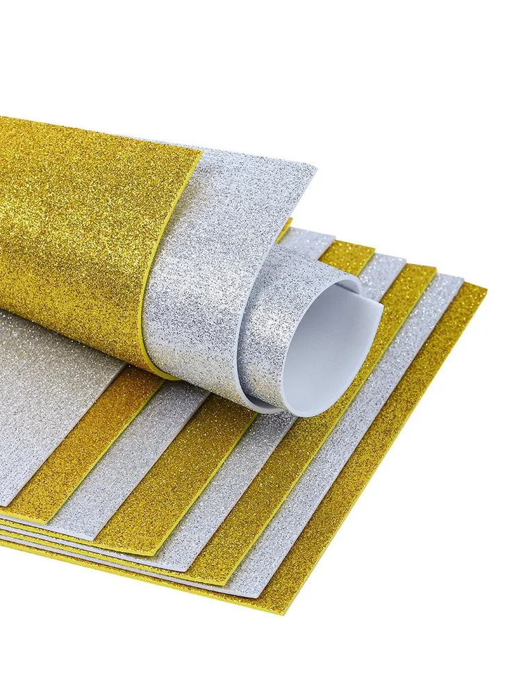 Фоамиран глиттерный с блестками 2 мм 20х30 см ассорти 10 листов, Цветная пористая резина для творчества, 20x30 см, фото 2