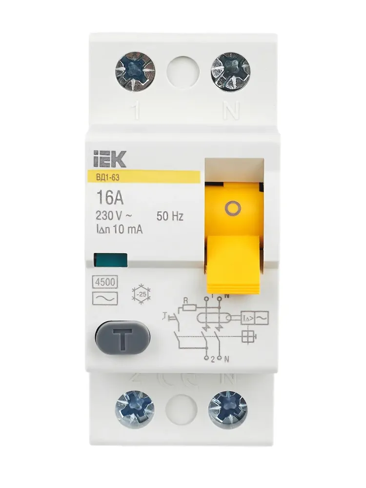 УЗО 1-63 16А 30 мА 2P тип АС 4,5 кА IEK Karat ВД1-63 MDV10-2-016-030, 1 шт, фото 2