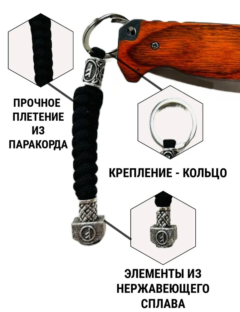 Темляк для ножа из паракорда с руной бусиной Феху., вариант, фото 3