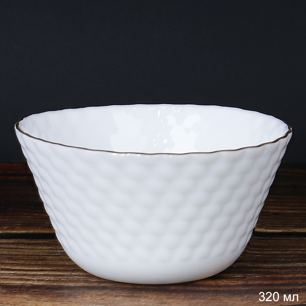 Салатник WHITE LILY фактурный Золотом , 320 мл, диаметр 11 см, золотой, стеклокерамика