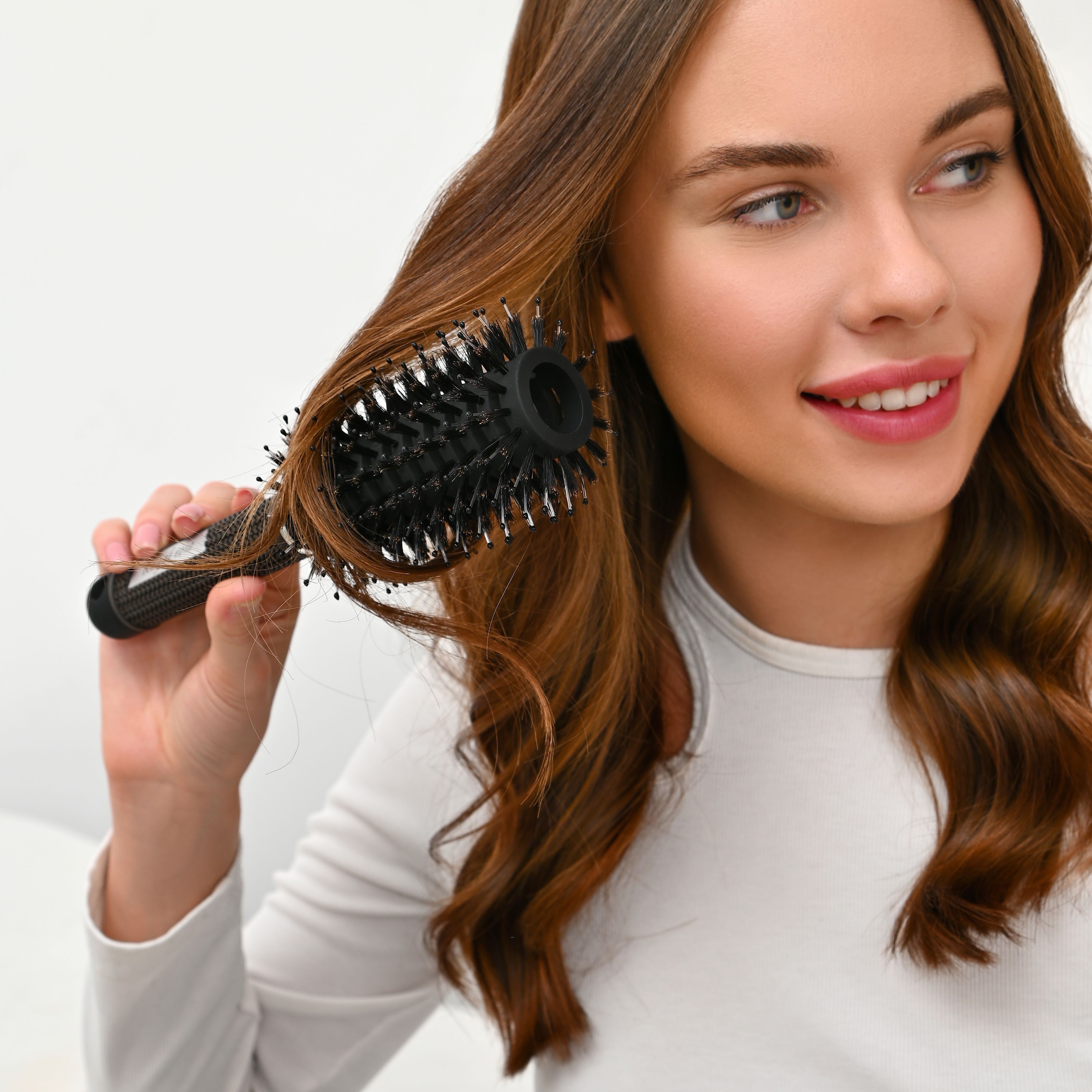 Круглая расческа брашинг для укладки волос с натуральной щетиной для ...