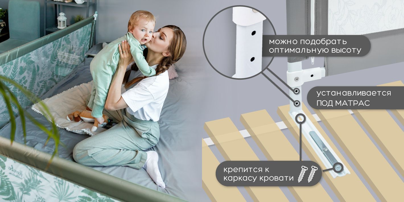 Защитный барьер для кровати AMAROBABY 160 см / Детский защитный бортик ...