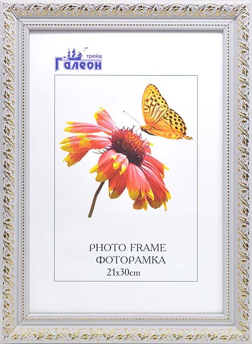 Фоторамка пластиковая 21 х 30 см, белая с золотом