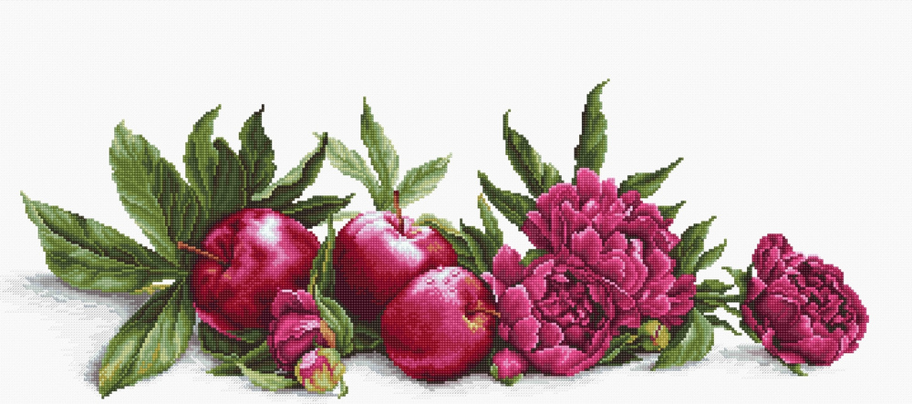 Набор для вышивания крестом Luca-S "BA2357 Пионы и красные яблоки", 54,5x20,5 см  #1