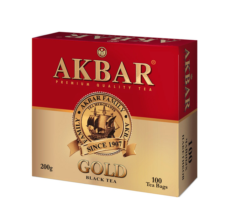 Чай в пакетиках АКБАР Голд 100 шт., Akbar Gold, черный чай #1