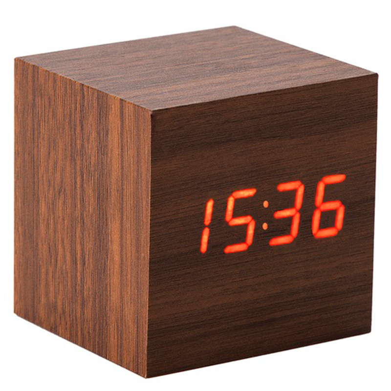  электронные часы Деревянный куб. Будильник, температура .
