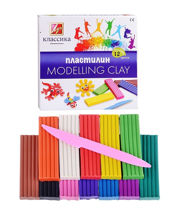 Пластилин классический ЛУЧ "Классика", 12 цв., 240г, со стеком ...