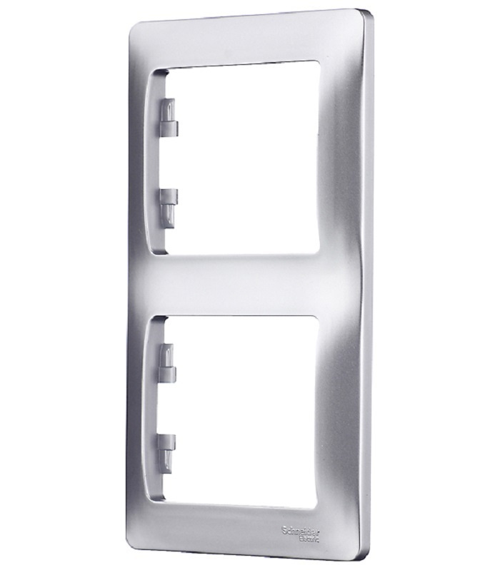 Рамка 2 поста Schneider Electric GLOSSA, вертикальная, алюминий #1