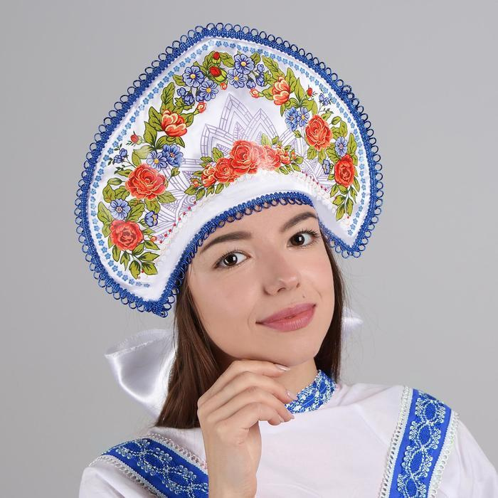 Кокошник Страна Карнавалия "Павлово-Посадский", красно-синие цветы #1