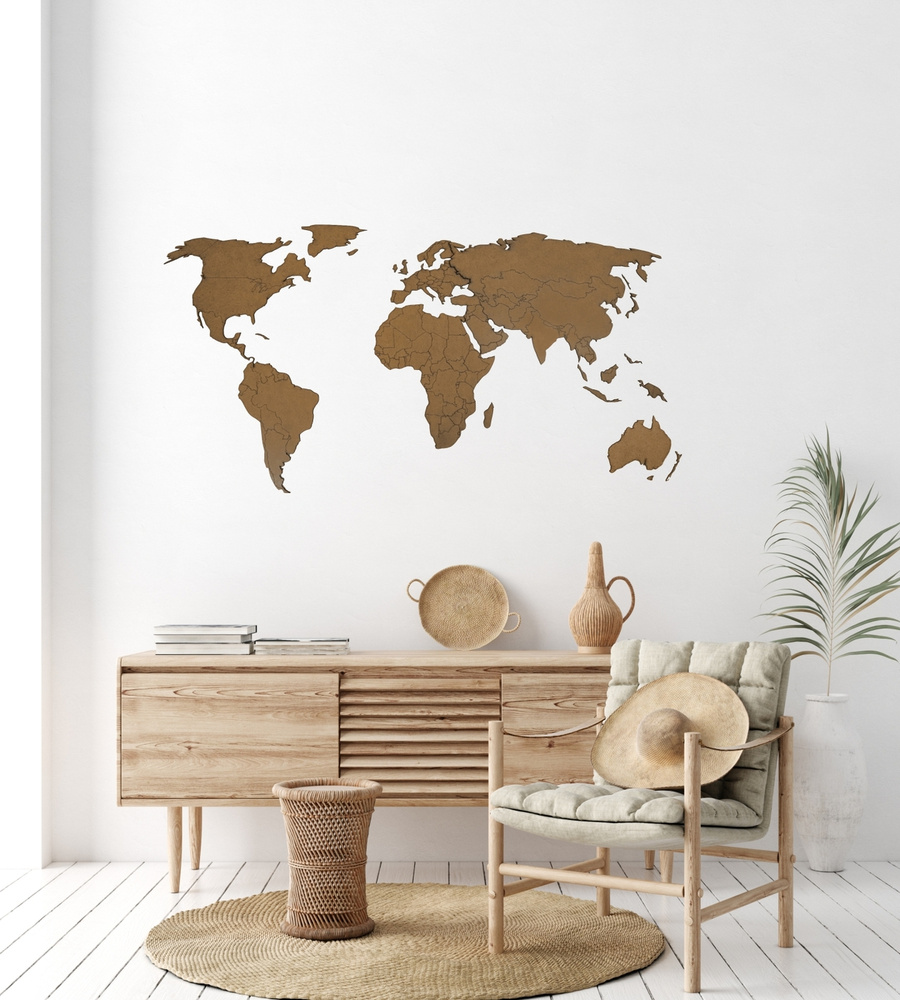 Деревянная карта мира AFI DESIGN 80х40 см, коричневая #1
