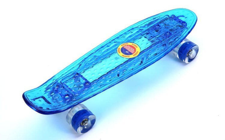 Пенни борд (Penny Board) круизер пластиковый 54см. светящиеся колеса и дека (Голубой)  #1