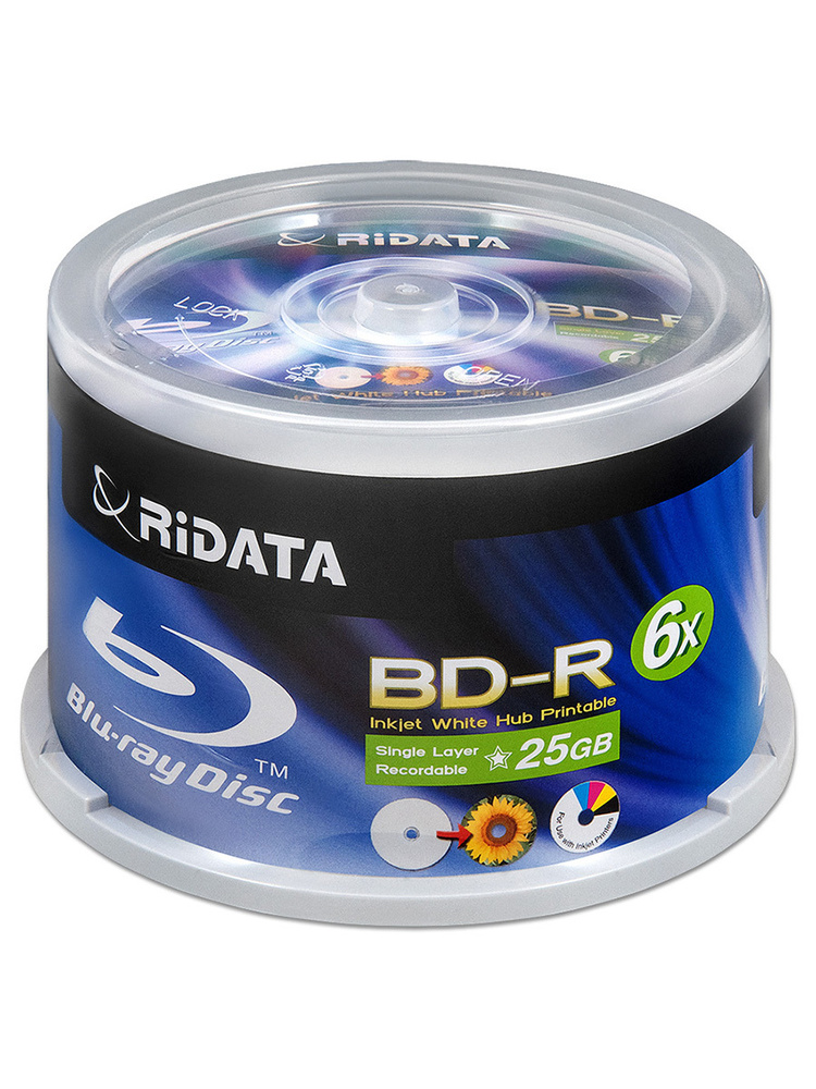 Диск BD-R 25Gb RiData (Ritek) 6x Full Printable cake, упаковка 50 шт. #1