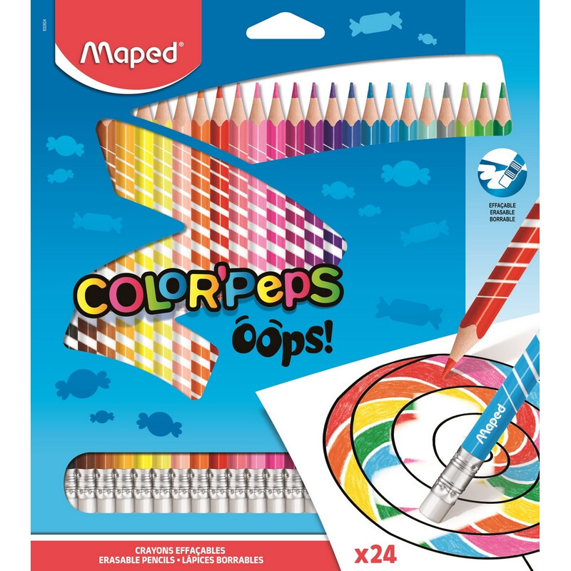 Комплект 2шт. Карандаши цветные Maped COLOR PEPS OOPS 832824 трехгранные пластик 24цв. стираемые ластик #1