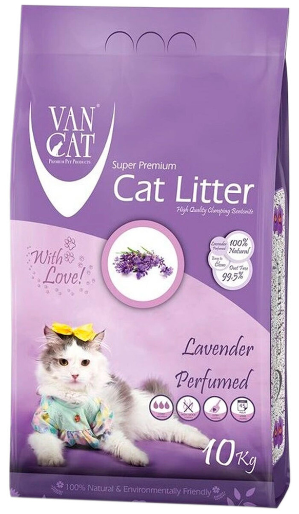 Van Cat Lavender / Комкующийся наполнитель Ван Кэт для кошачьих туалетов Без пыли с ароматом Лаванды #1