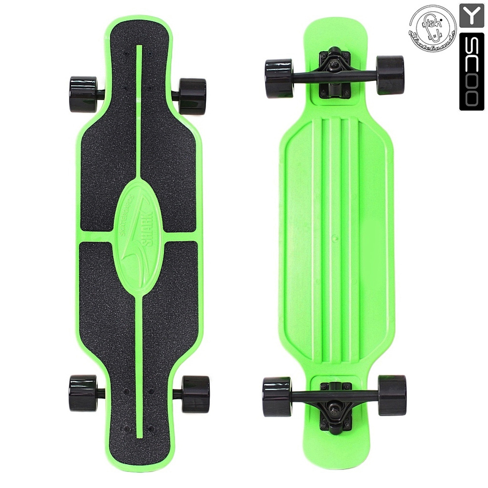 Скейтборд Y-SCOO Longboard Shark пластик 79х22 с сумкой GREEN/black #1