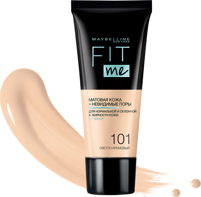 Maybelline New York Тональный крем "Fit Me", для лица, матирующий, скрывающий поры, оттенок 101, Светло-кремовый #1