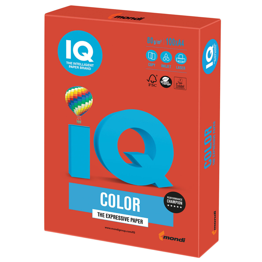 Бумага цветная IQ color, А4, 80 г/м2, 100 л., интенсив, кораллово-красная, CO44  #1