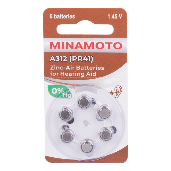 Батарейкa для слуховых аппаратов MINAMOTO ZA 312/ воздушно- цинковая/ 1.45В/ 6 штук  #1
