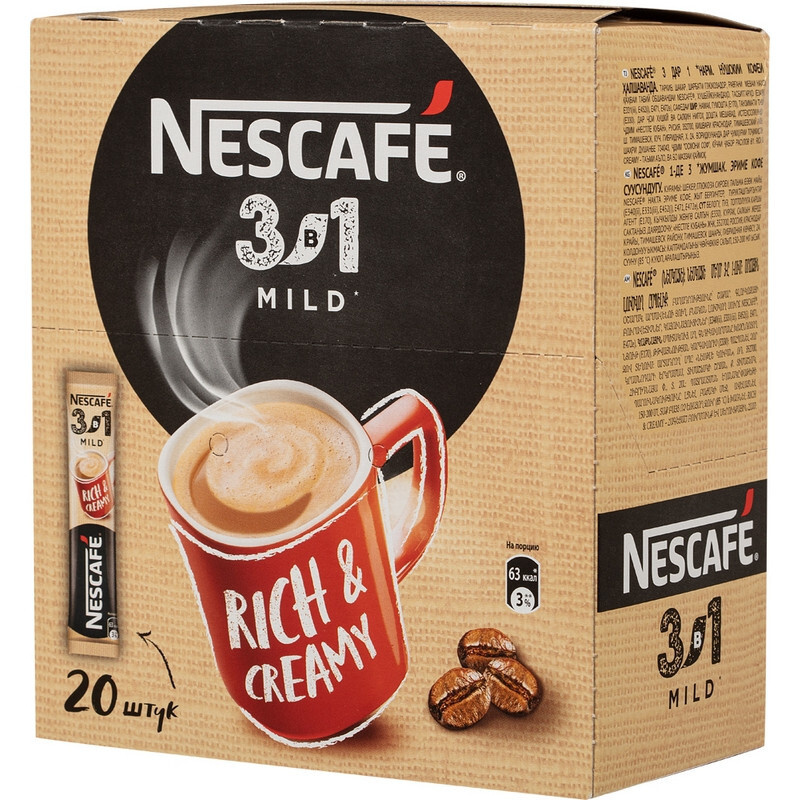 Кофе порционный растворимый Nescafe 3 в 1 мягкий, шоу-бокс, 14,5 г х 20 шт./уп.  #1