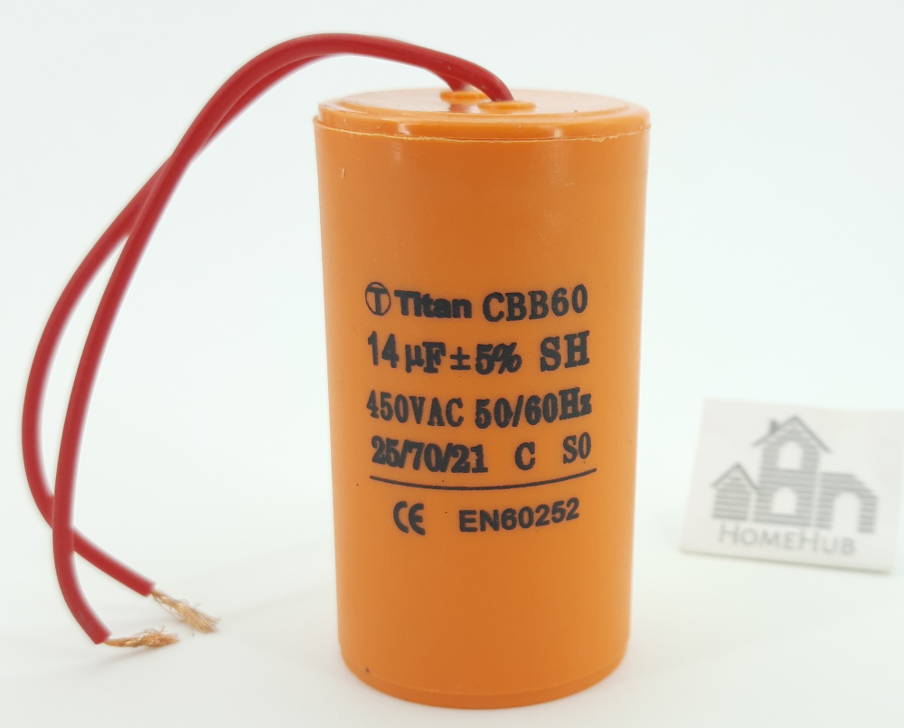 Пусковой конденсатор 14uF(мкф), 450V, CBB-60, 40x70, гибкие выводы ...