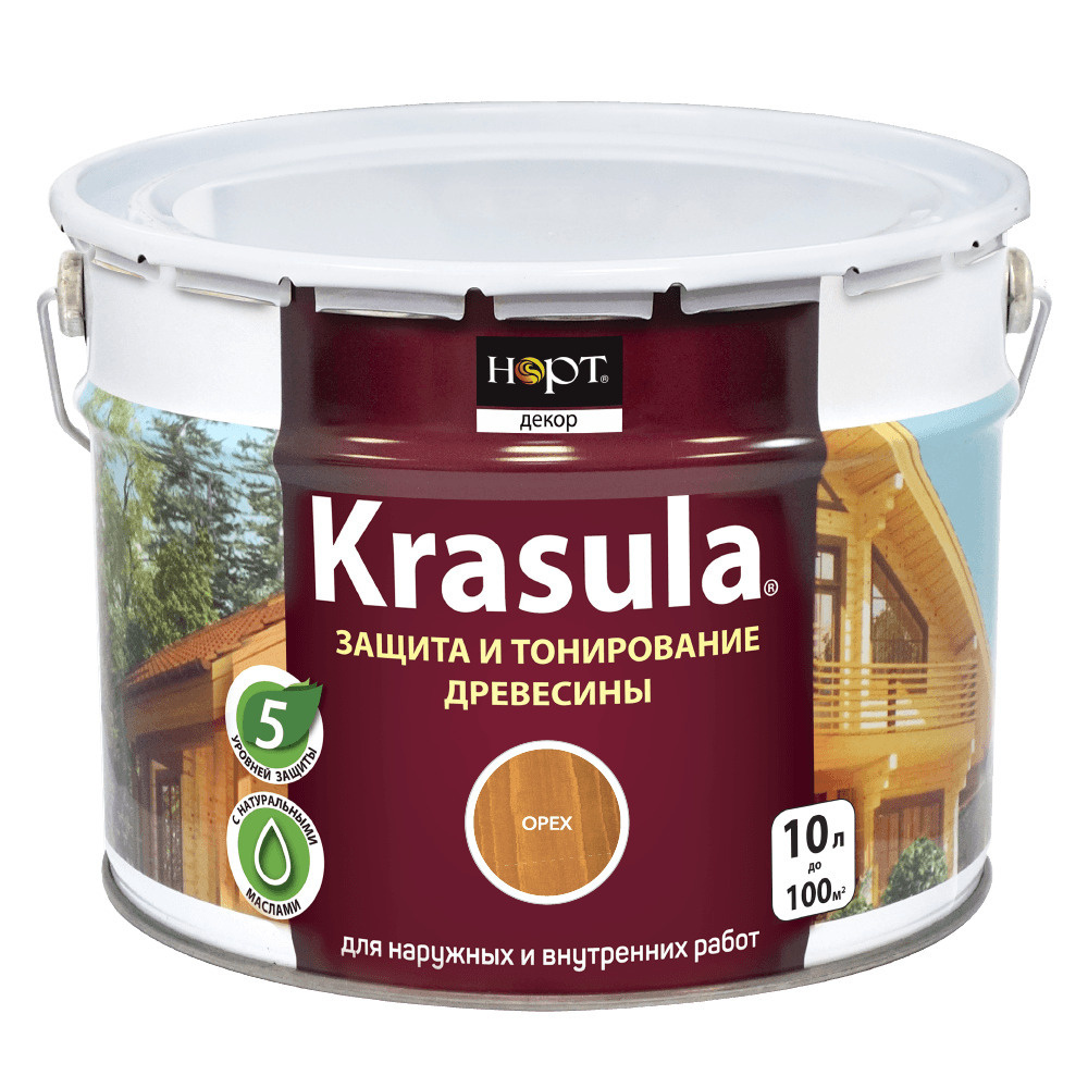 Krasula 10л орех, Защитно-декоративный состав для дерева и древесины Красула, пропитка, защитная лазурь #1