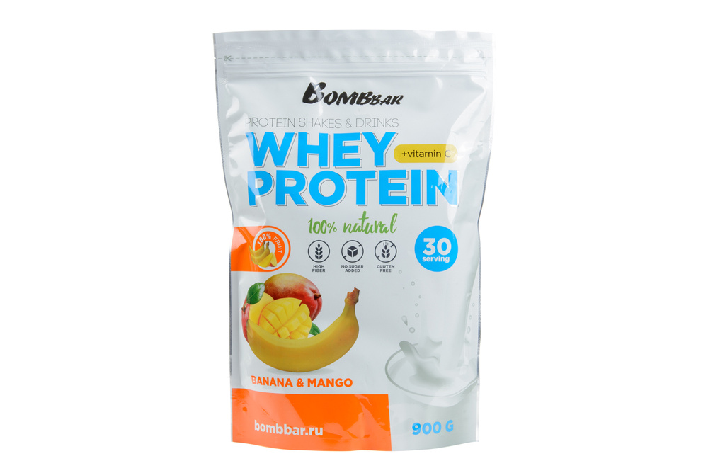 Whey protein Bombbar. Протеиновый коктейль, Банан-манго, 900 гр ...