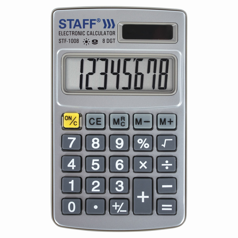 Калькулятор Staff карманный металлический, 8 разрядов, двойное питание, 103х62 мм (STF-1008)  #1