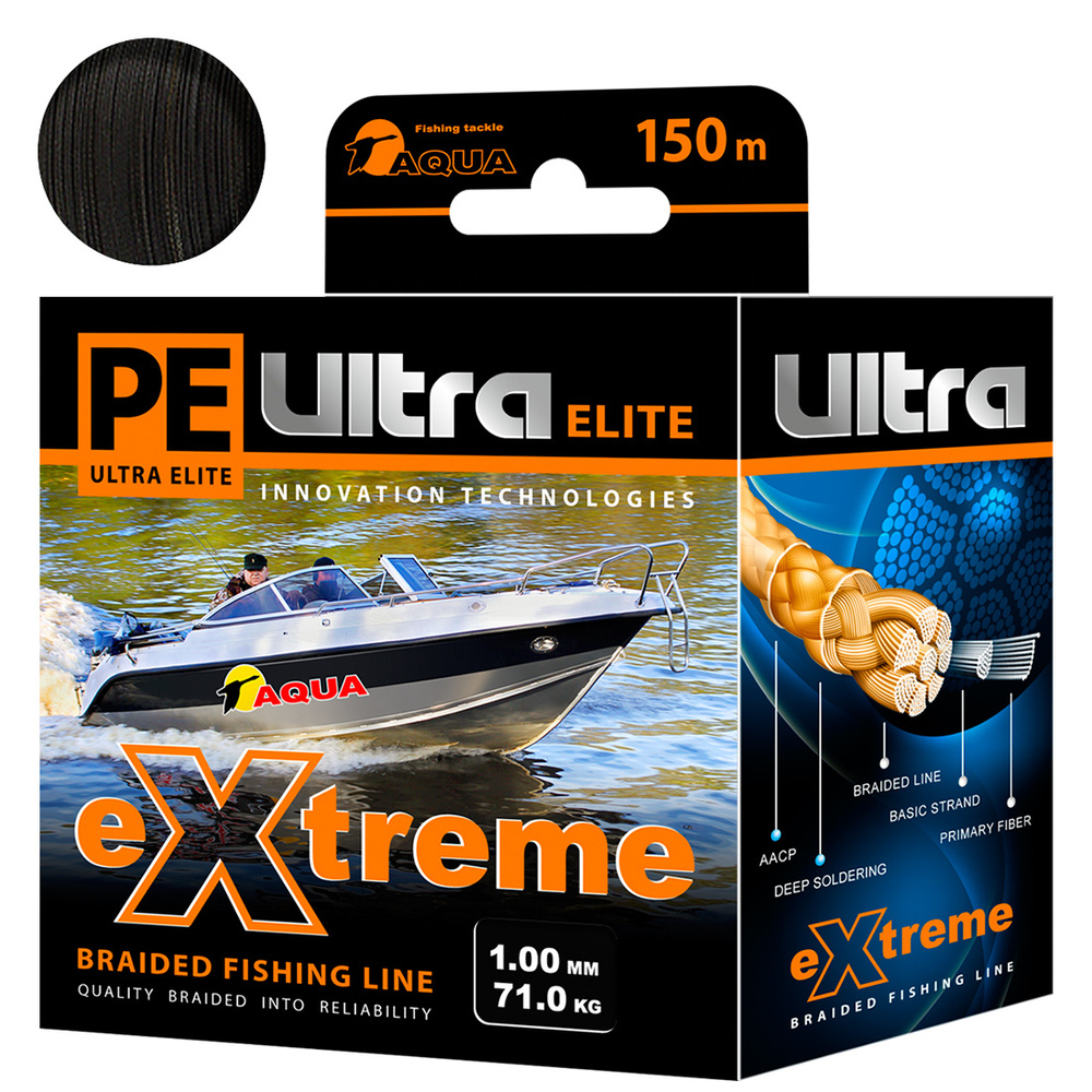 Плетеный шнур для рыбалки AQUA PE ULTRA EXTREME 1,00mm 150m, цвет-черный, test - 71,00kg  #1