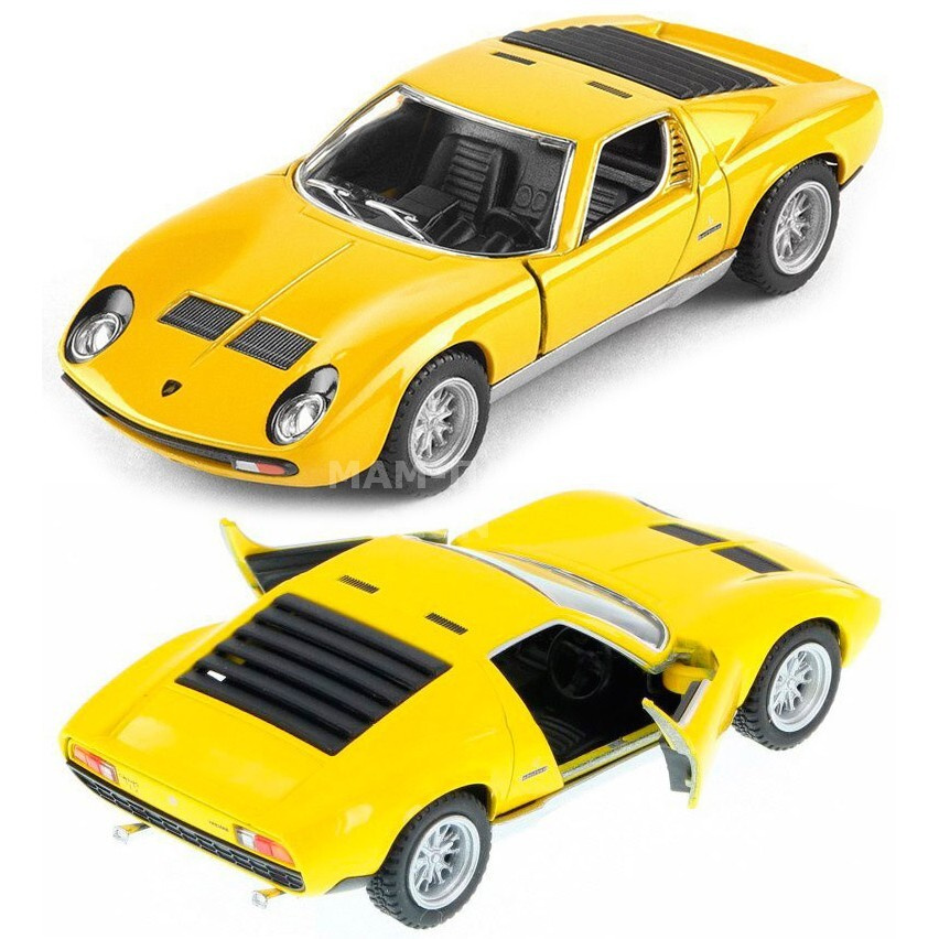 Машинка металлическая Kinsmart 1:34 1971 Lamborghini Miura P400 SV инерционная, двери открываются / Желтый #1