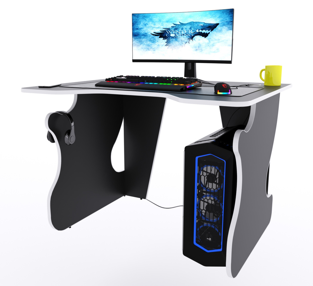 Прямой компьютерный стол "Даги", чёрный с белой кромкой #1
