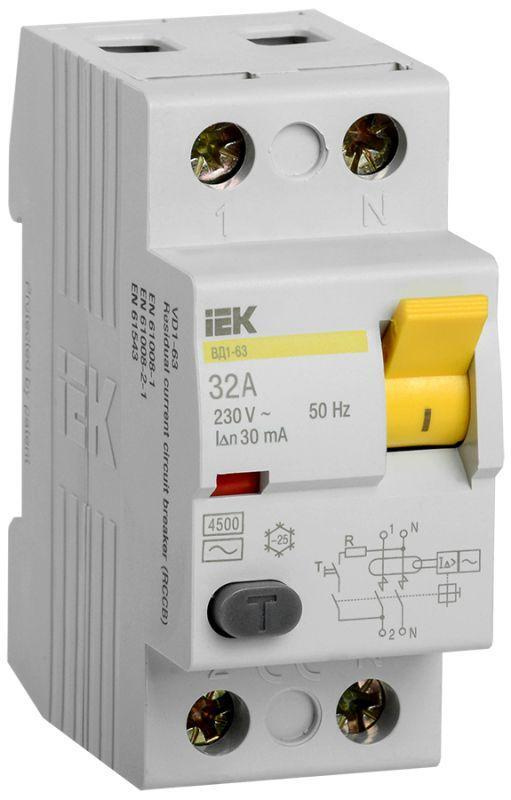 Выключатель дифференциального тока (УЗО) 2п 32А 30мА тип AC ВД1-63 IEK MDV10-2-032-030  #1